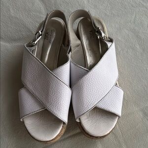 Women's White Slingback Sandals leather flat form sandal closure type clasp